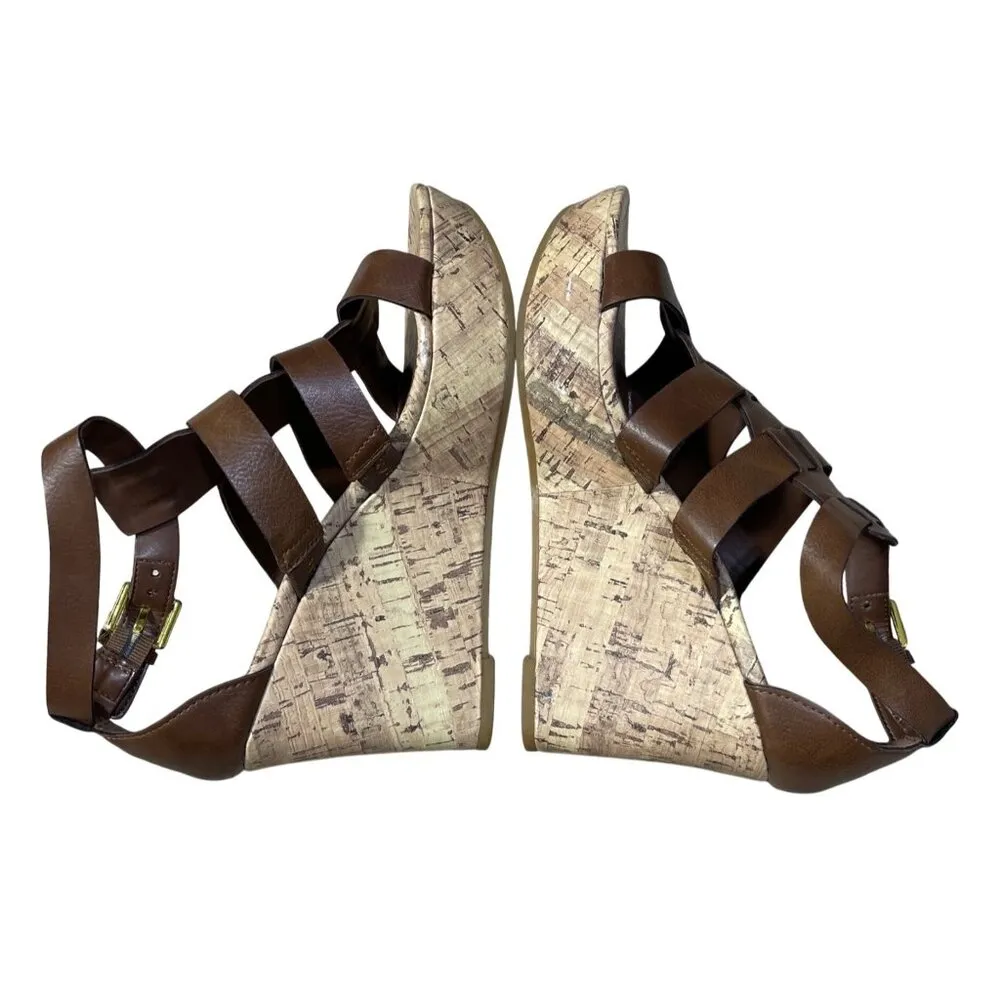 Chaps Cork Wedge Sandals Cage Brown 7B Heels Open Toe Shoe - Image 7