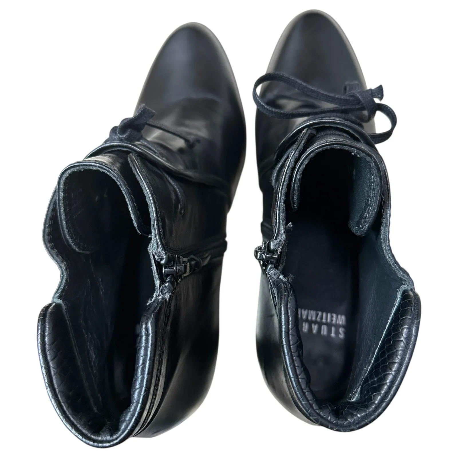 Stuart Weitzman Black Manlow Leather‎ Platform Heel Ankle Boots 7.5M - Image 11