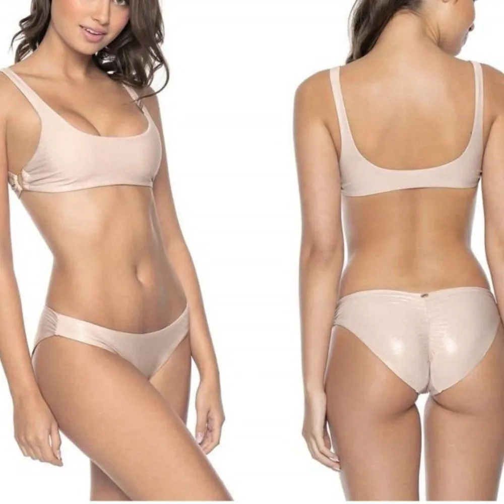 NWT PilyQ Sandstone Basic Ruched Bikini Bottom Shimmer Glitter- Size Medium - Image 2