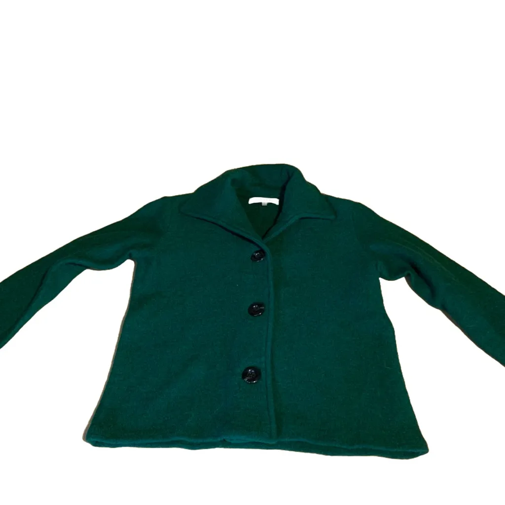 VINTAGE 1990'S KASPER GREEN BUTTON FRONT WOOL CARDIGAN SWEATER (S) - Image 9