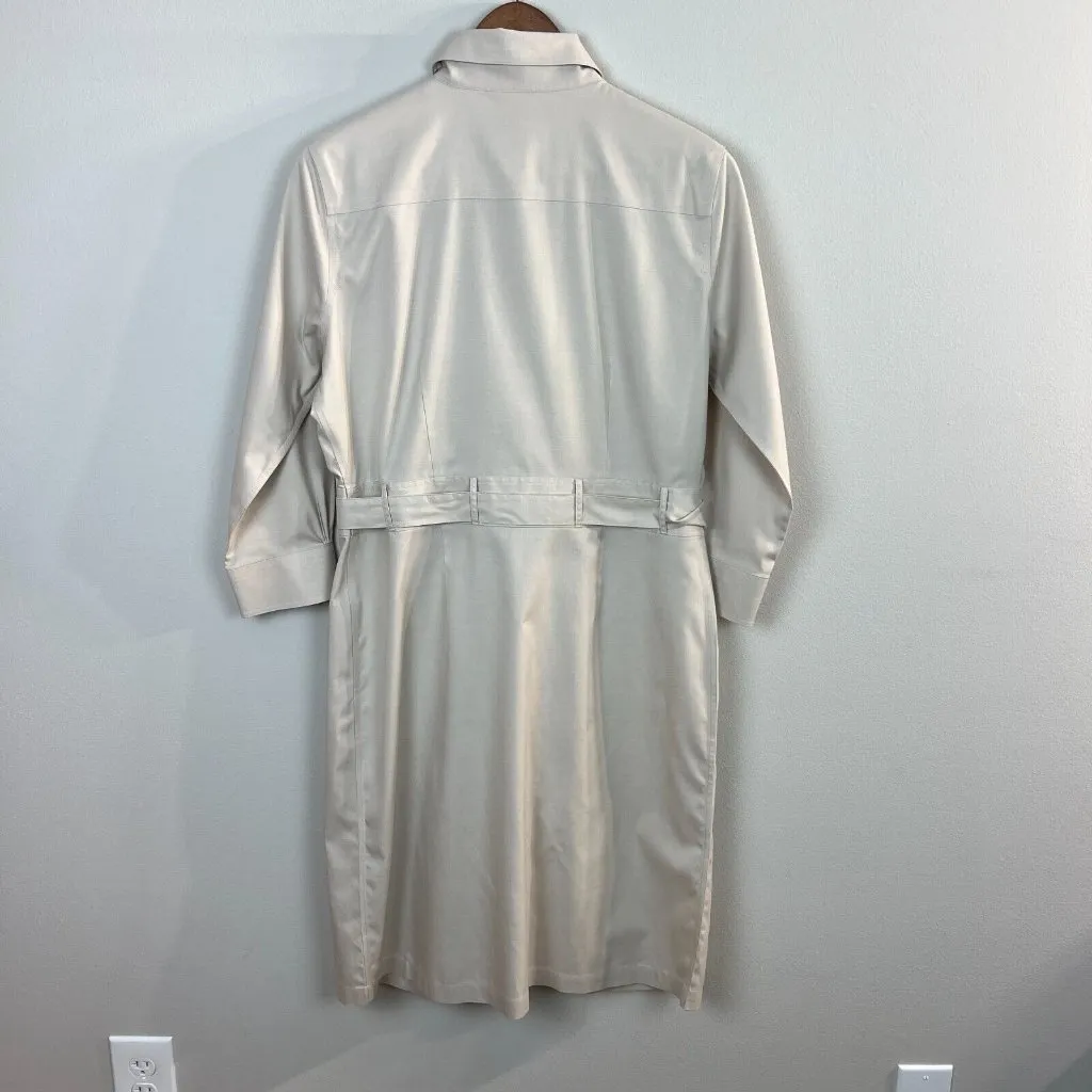 Brooks Brothers‎ Shirt Dress 8 Beige Cargo Safari Belted Long Sleeve Pockets - Image 8