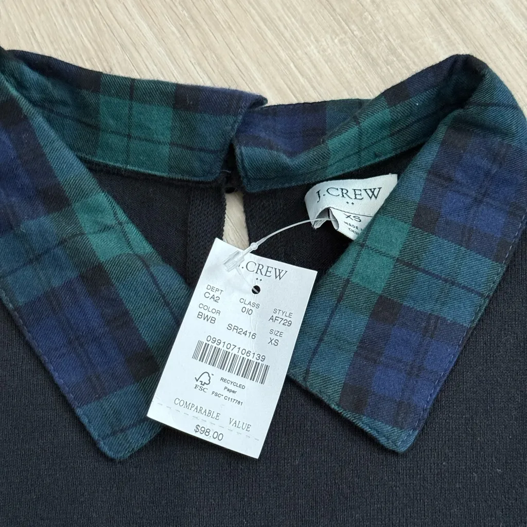 NWT J. Crew Women’s Woven Collar/Trim Sweater | Black/Green | XS - Image 5