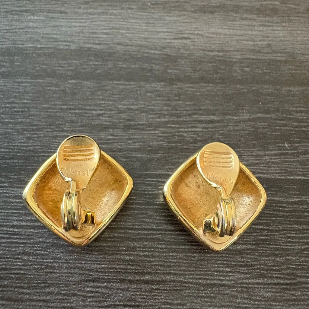Money Gold Triangle Clip On Earrings - Image 2