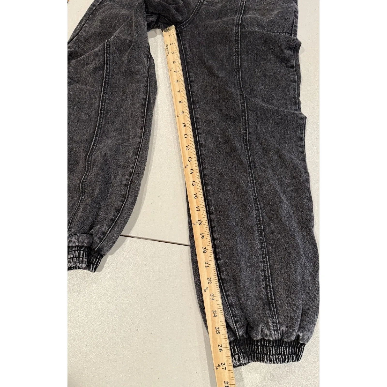 Buru Jogger Jeans Womens 25" High Rise Stretch Grunge Punk Elastic Waist Rocker Black - Image 4