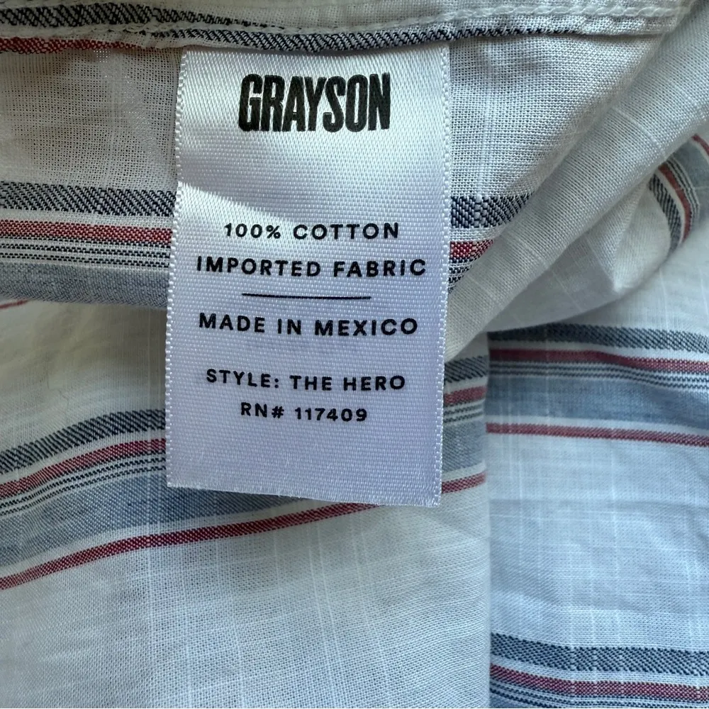 Grayson The Hero Button Down Shirt Blue White Red Stripes By Frank & Eileen - Image 6