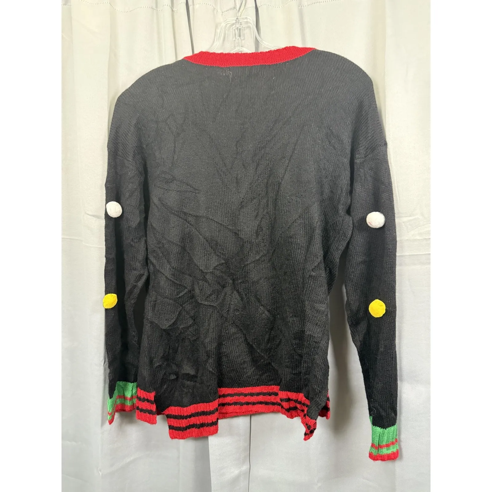 Holiday Traditions Sweater Womens Small Black Ugly Christmas Sequin Bells Elf - Image 7
