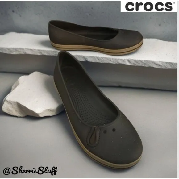 Ladies Crocs Flat Ballerina Crocband Slip-On Casual Flats Brown Size 6 - Image 2