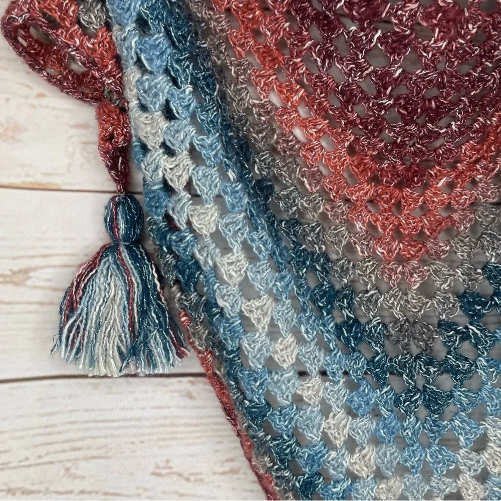 Handmade • Crochet Set • Scarf/Shawl Gloves Headband • Boho • Spring • Fall Blue - Image 3