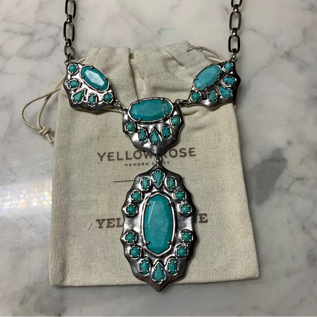 Kendra Scott Yellow rose Yellowstone Montana Statement Necklace Silver Turquoise - Image 3