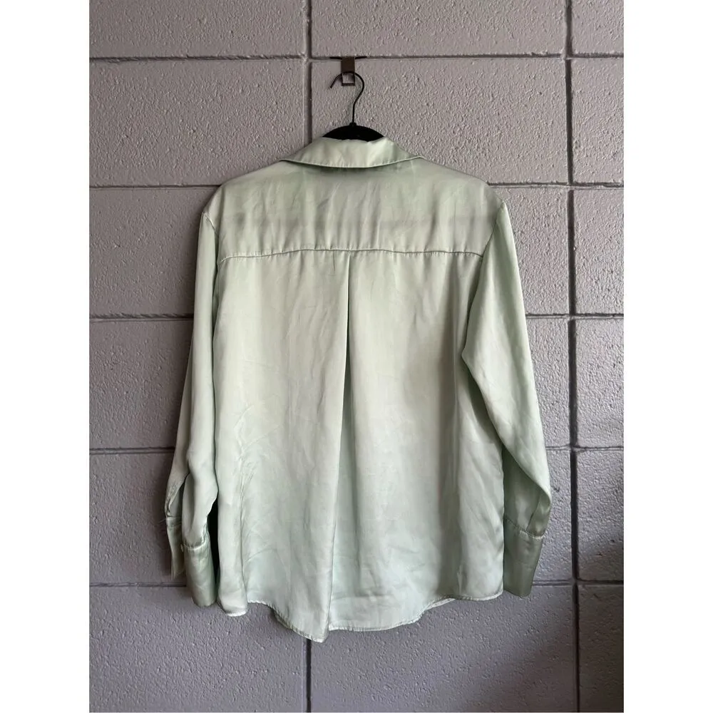 Women’s Zara Satin Shirt with Johnny Collar size S in Sage Green - Image 2