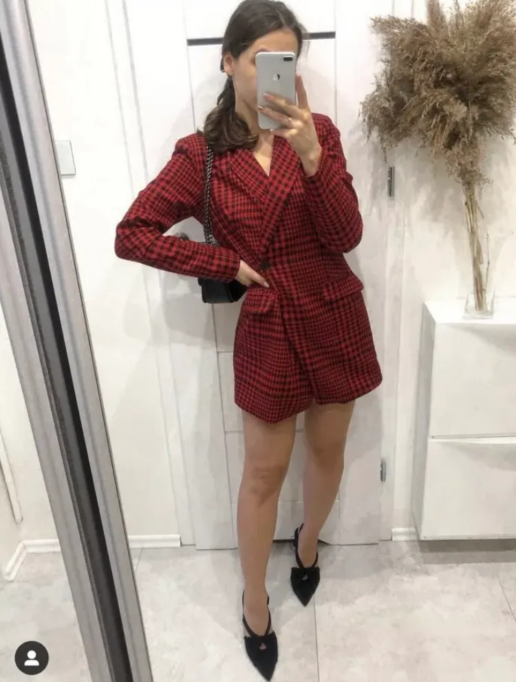 Red Houndstooth Jumpsuit Dress - Image 9