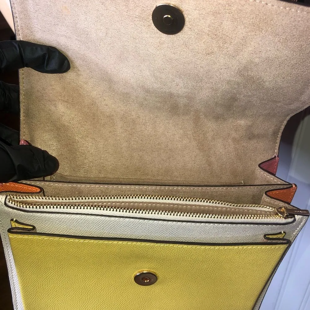 Leather Single Flap Crossbody Shoulder Bag Rainbow Leather Side Inset NWOT - Image 15