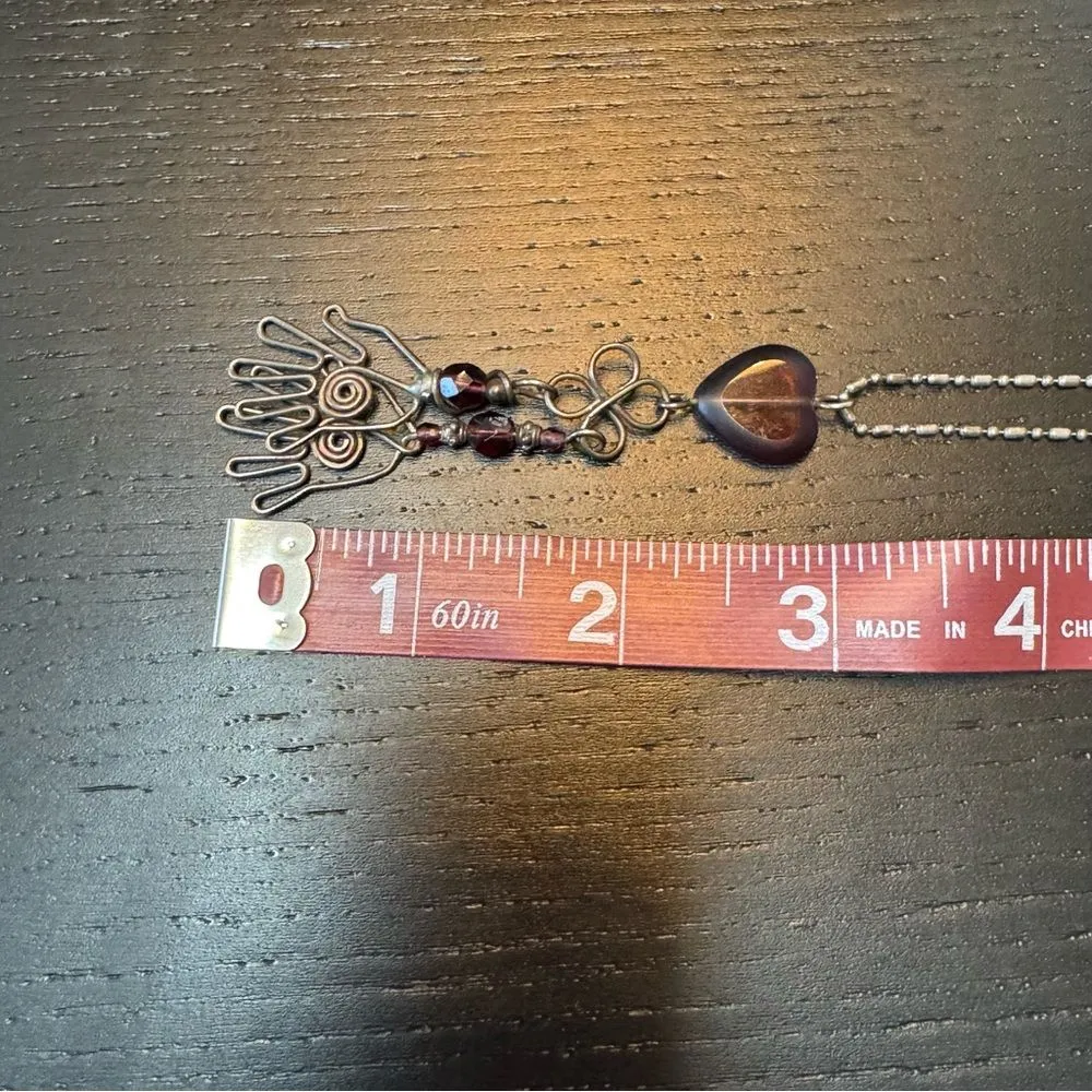 Eclectic Boho Silver Hamsa and Purple Heart Pendant Necklace - Image 6