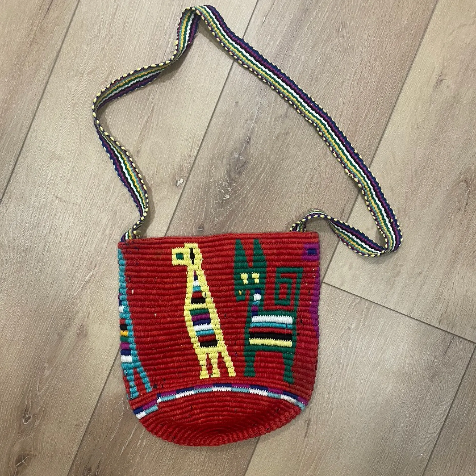 Handwoven Red Tribal Animal Pattern Shoulder Bag – Boho Ethnic Crossbody - Image 2