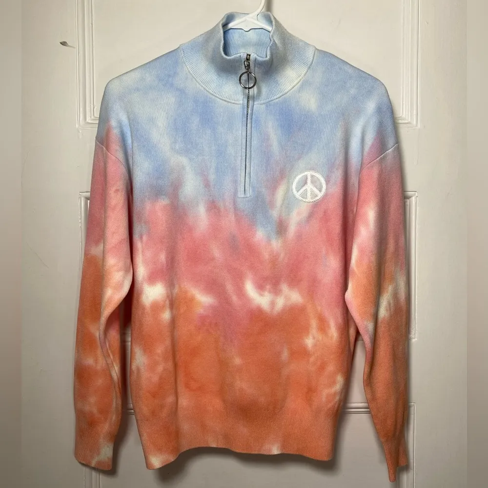 Sandro | Fabien Ombré Tie-Dye 1/4 Zip Pullover Sweatshirt Peace Sign Bunt Size 0 - Image 4