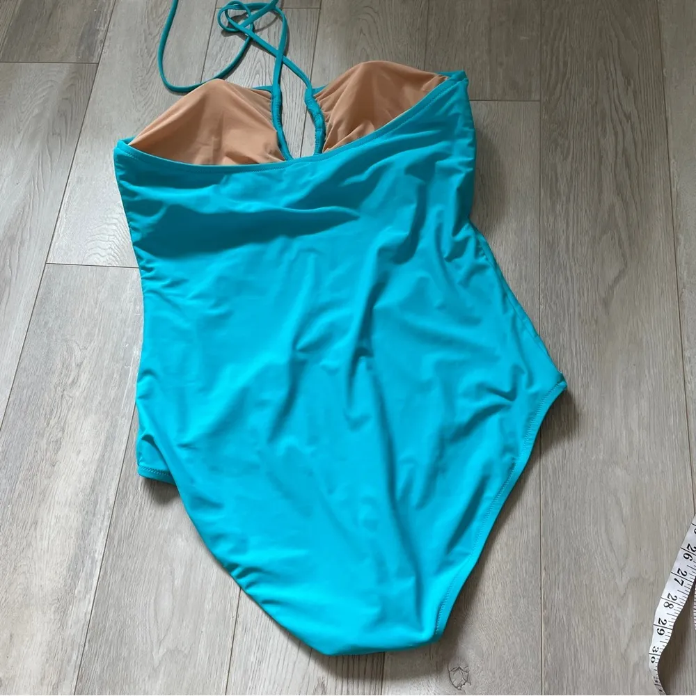 J. Crew Keyhole Colorful Halter One Piece Swimsuit Blue (XXLarge) - Image 6