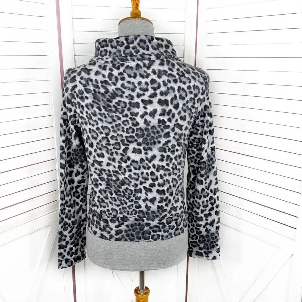 Bordeaux Leopard Print Side Zip Knit Moto Jacket Grey Black Medium Funnel Neck‎ - Image 4