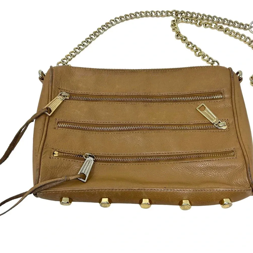 Rebecca Minkoff 5 Zip‎ Crossbody Bag Cognac Tan Leather Chain Bag - Image 2