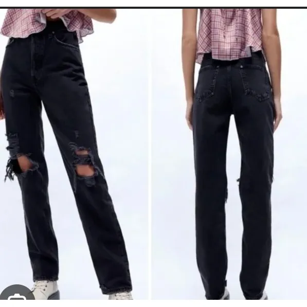 We The Free Black Distressed Ripped High Rise Straight Leg Jeans‎ Women's - Image 2
