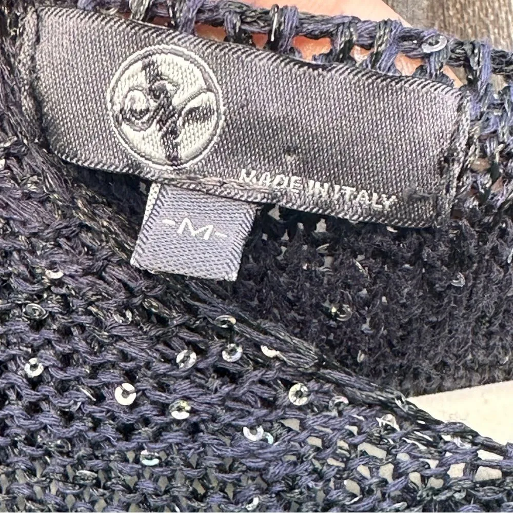 Made in Italy Black Shimmery Metallic Long Sleeve Fitted Sweater Top Size M Size M - Image 3