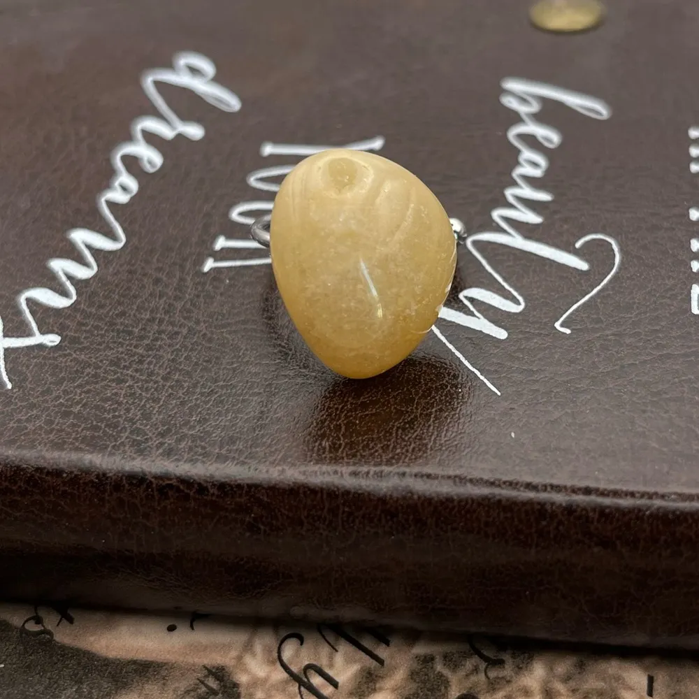 Handcrafted Tumbled Oregon Coast Agate Open Back Ajustable Stainless Steel Ring Yellow - Image 6