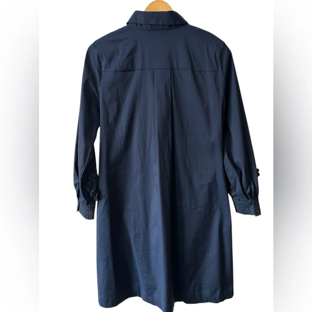 Chico’s Women’s Navy Blue Poplin 3D Appliqué Flower Button Up Shirt Dress Size 6 - Image 3