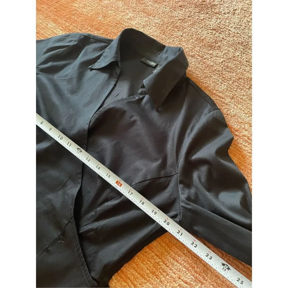 East 5th Top Womens Black Stretch Mock Wrap Self Tie Bow Size  14 Zip Rhinestone - Image 8