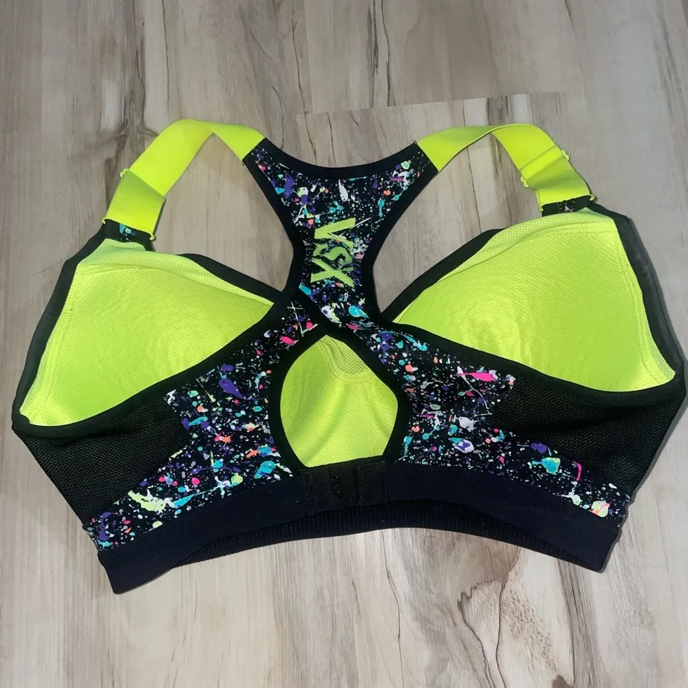 VSX Women's Neon Yellow and Black Splatter Paint Sports Bra - Image 2