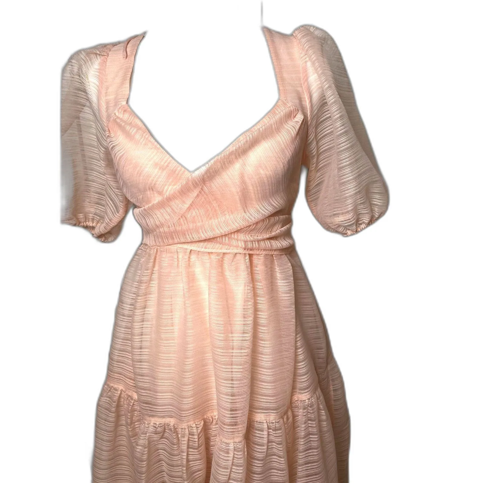 Free People Hailey Dress Size 4 Beautiful Baby Pink Wrap front Midi Dress - Image 10