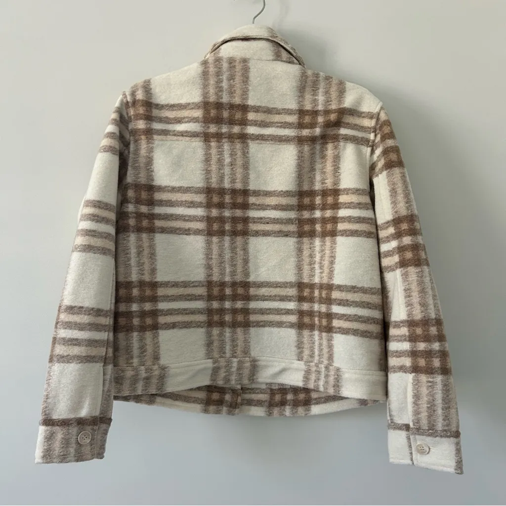 Joie Cream Tan Plaid Flannel Shirt Jacket M - Image 2