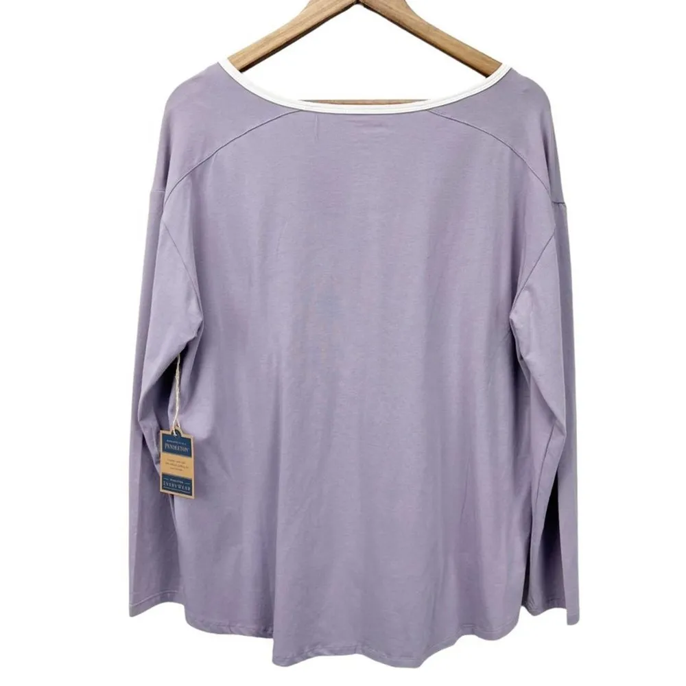Pendleton NEW  Womens L Knit Shirt Lilac Light Purple White Trim Long Sleeve - Image 2