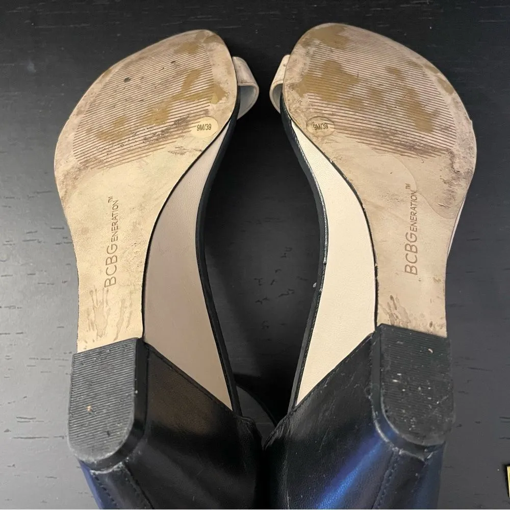 BCBG Black Cream Low Wedge Ankle Strap Buckle Women’s Size 9 - Image 9