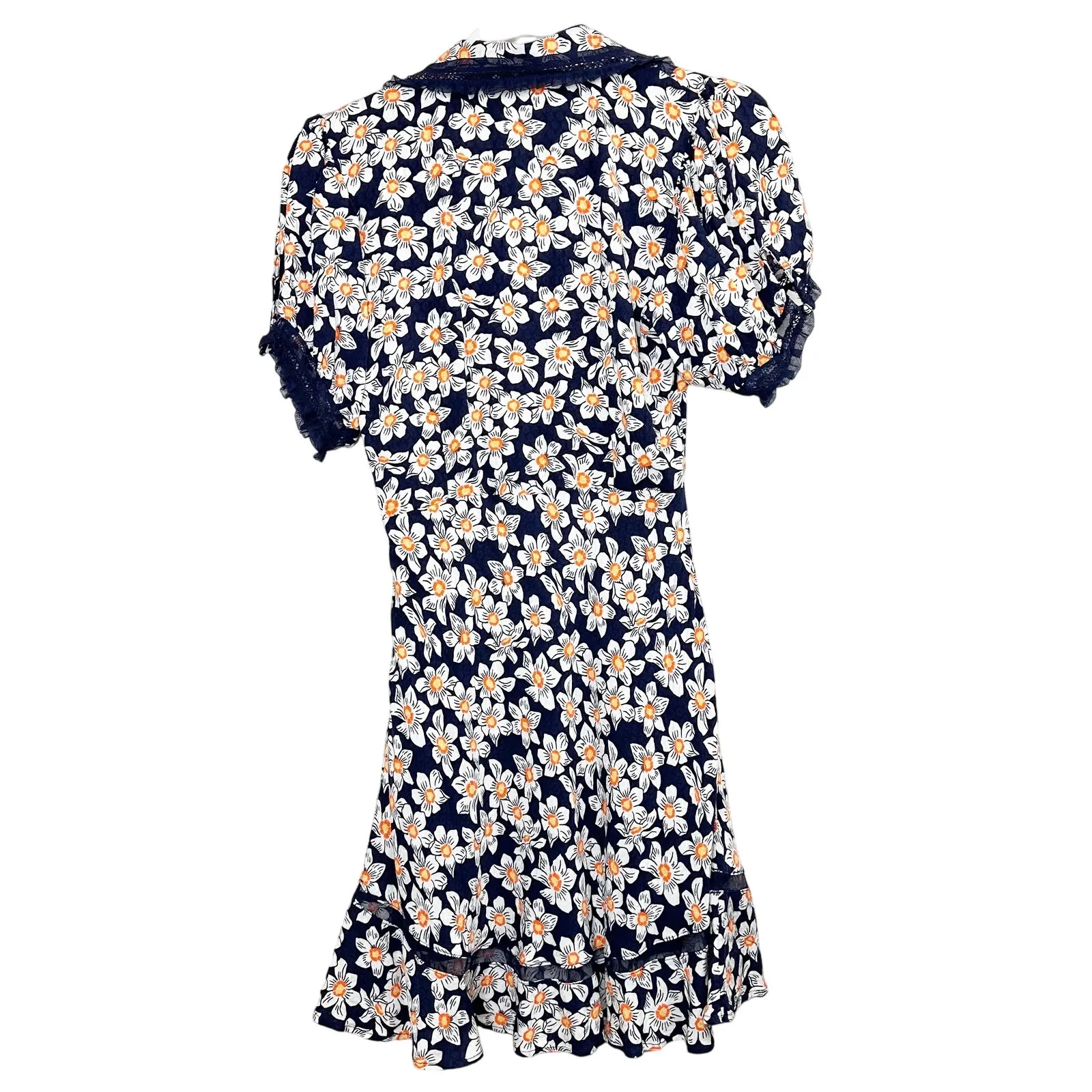 Free People NWT Navy Warm Glow Floral Daisy Lace Puff Sleeve Mini Dress XS - Image 5