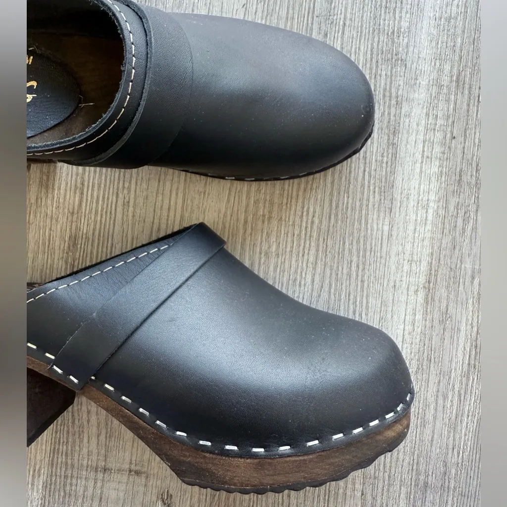 Lotta from Stockholm Black Heeled Clog Shoes Sz 37 / US 7 Wooden Heel - Image 3
