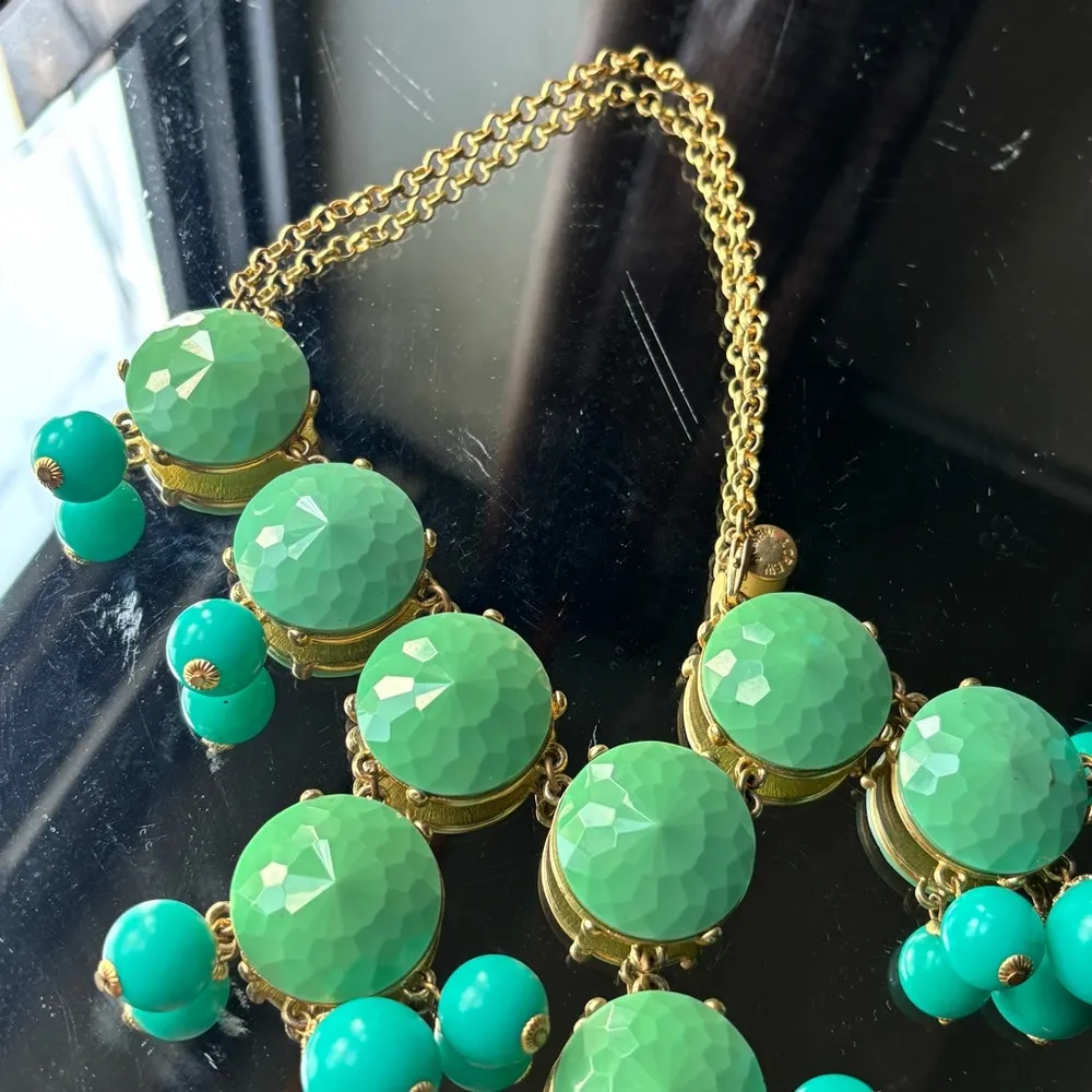 J.Crew Green and Gold Cluster Necklace with Cascading Beads - Image 10