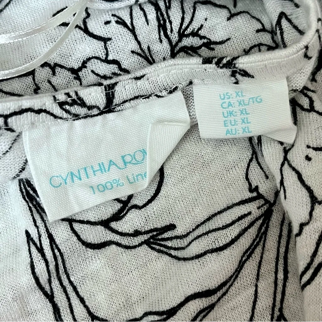 Cynthia Rowley Floral Linen Tunic Top Women’s XL White Black Boho Coastal Fairy - Image 8