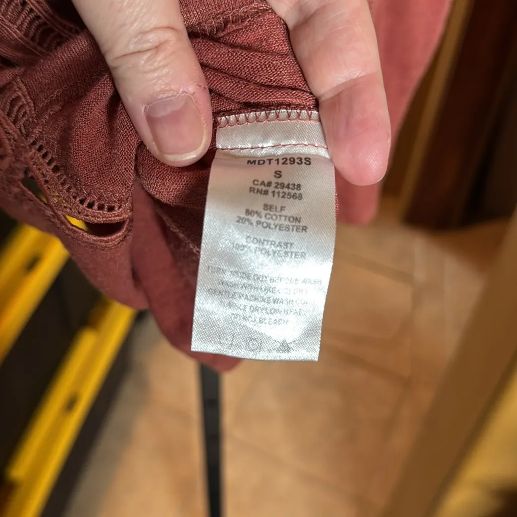 Miss Me Women's Rust Brown Embroidered Cotton Blend Blouse Large Size Small - Image 7