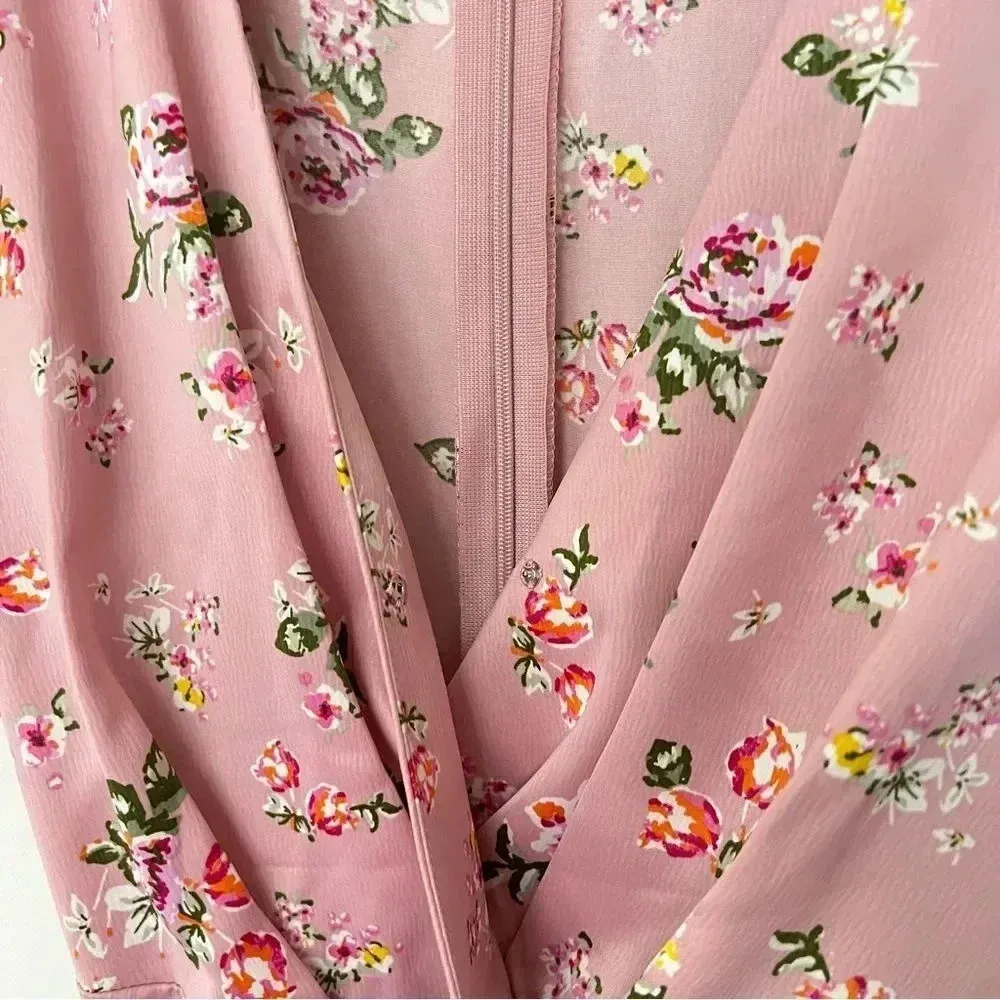Charles Henry Wrap Dress Pink Blush Floral Size Medium Dolman Sleeve - Image 10