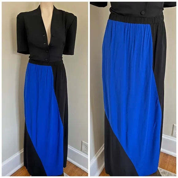 Vintage 90’s colorblock pull on stretch waist semi sheer maxi skirt Black Size L - Image 2