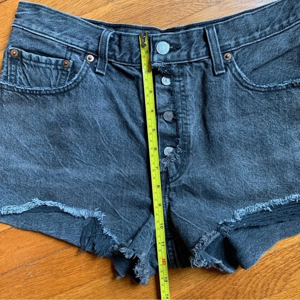 Levi’s 501 Black Destroyed Frayed High Rise Denim Shorts Distressed Indie Grunge - Image 5