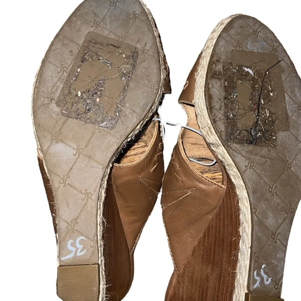 Jack Rogers Brown Leather Espadrille Wedges Size 8.5 - Image 5