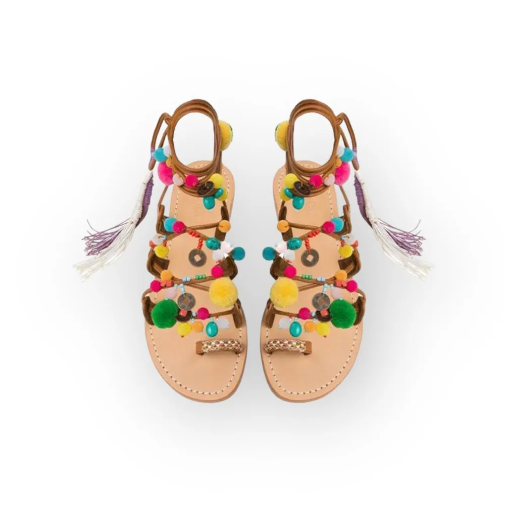 VHTF: new Mystique x Anthro 𖦹 Tokyo Pom Pom Ankle Wrap Toe Loop Leather Sandal - Image 15