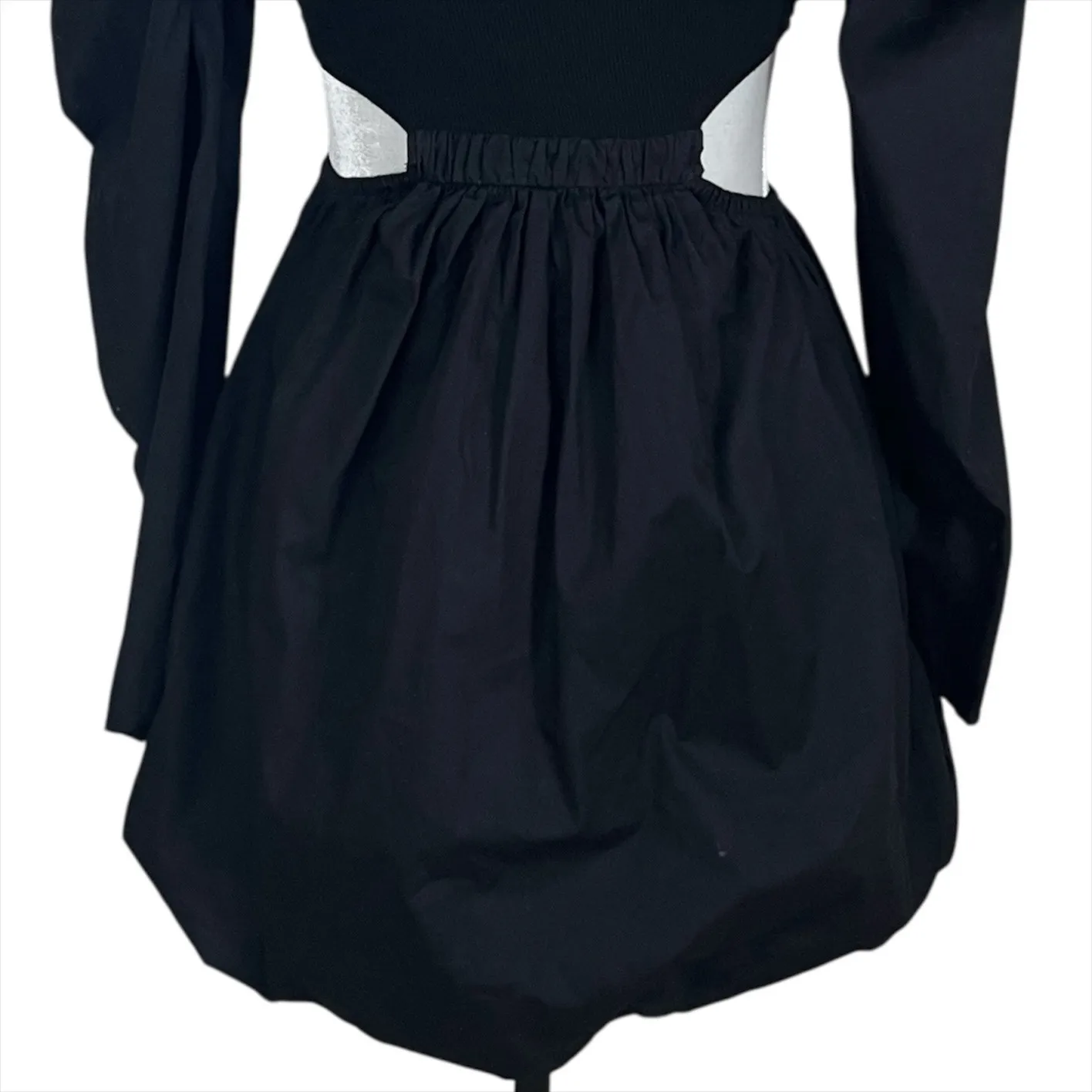 Zara Black Puff Sleeve Side Cut Out Bubble Skirt Mini Dress Size Medium - Image 7