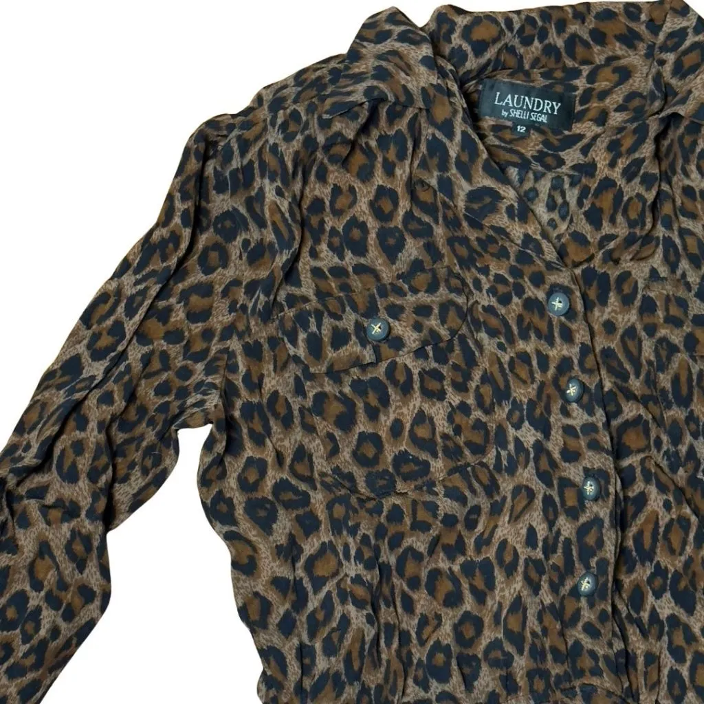 Vintage 90s Cheetah Print Long Sleeve Wrap Dress Size 12 Mobwife Leopard - Image 6