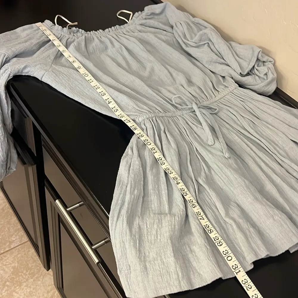 NWT Mustard seed Open Shoulder sage Waist Tie mini Dress, peasant sleeve, sz S - Image 12