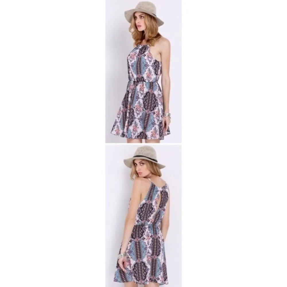 ✨Multicolour Spaghetti Halterneck Print Dress✨ Black Size L - Image 2