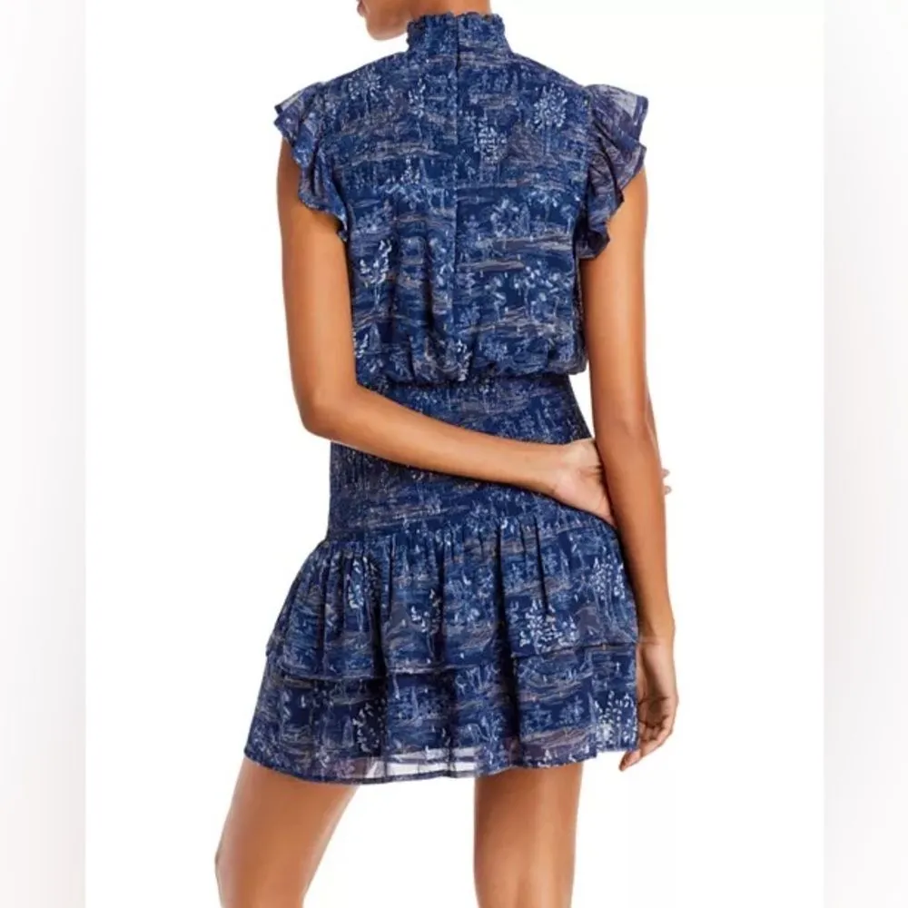 AQUA Smocked Mock Neck Mini Dress Blue Women’s M Tiered Ruffle Fairy Whimsigoth - Image 11