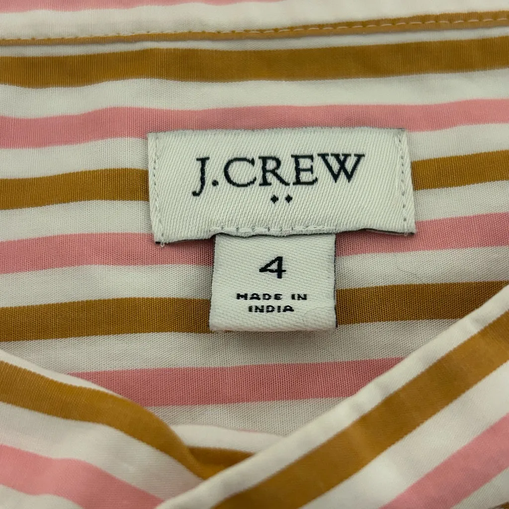J Crew Striped Shirt White Pink Brown Size 4 - Image 3