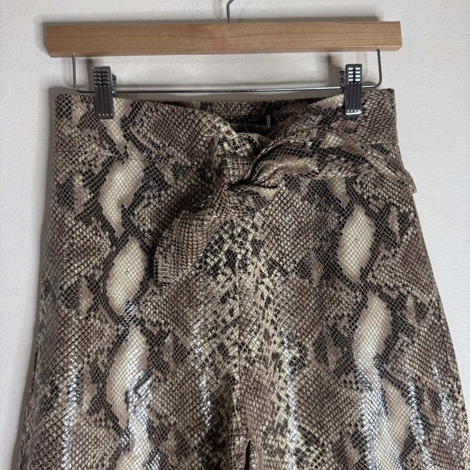 Karina Grimaldi Lamb Leather Snake Print Pants High Waisted Tapered Tie size 26 - Image 4