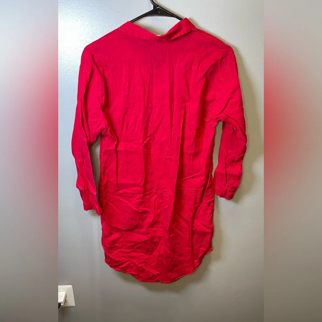 Eileen Fisher Women's Red Collared Shirt Dress Organic Linen Size Small‎ - Image 2
